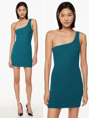 NWT Babaton Sculpt Knit One Shoulder Dress Teal 2XS